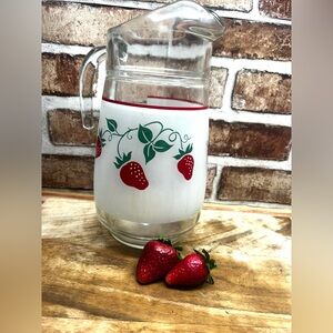 Vintage Teleflora Strawberry Frosted Glass Pitcher 1983 Vintage